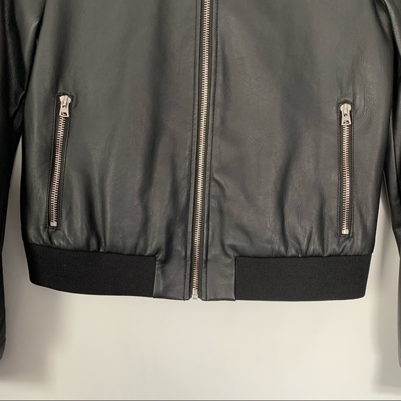 ZARA Black Faux Leather Full Zip Bomber Jacket - Picture 4 of 16